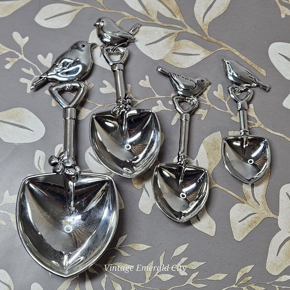 Vtg Ganz Measuring Spoons Shovels Birds 4 Pcs Scoop Dipper Kitchenware Stainless - Picture 11 of 11